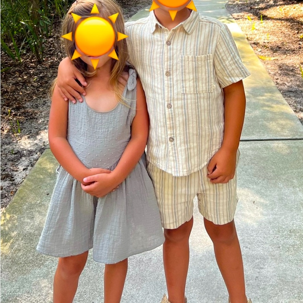 Rylee and Cru cotton dress. Boys set also available for purchase